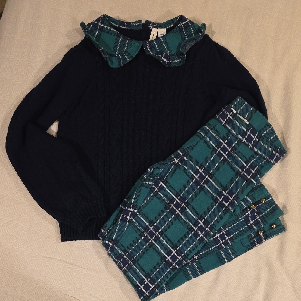 Janie and Jack Navy and Green Plaid Outfit